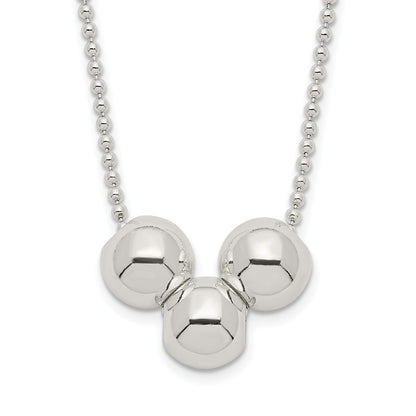 Sterling Silver Polished 3 Bead Necklace