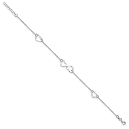 Sterling Silver Hearts 9 inch Plus 1 inch Extender - Total 10 inch Anklet