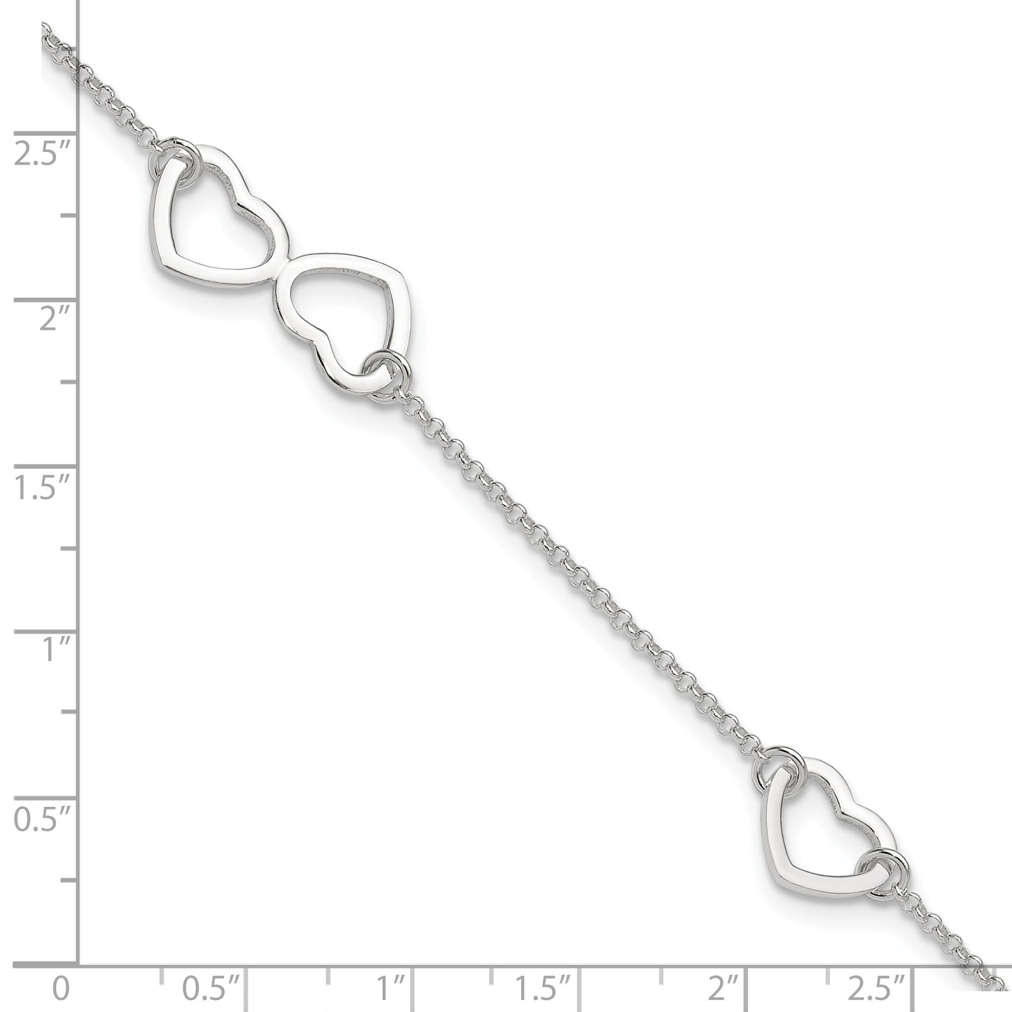 Sterling Silver Hearts 9 inch Plus 1 inch Extender - Total 10 inch Anklet