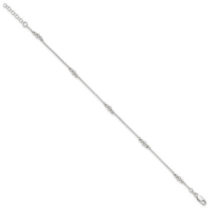 Sterling Silver Beaded 5-Station 9 inch Plus 1 inch Extender - Total 10 inch Anklet