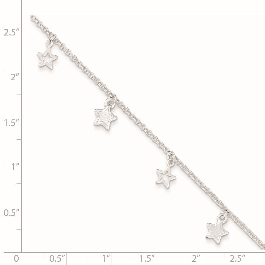Sterling Silver Stars 9 inch Plus 1 inch Extender - Total 10 inch Anklet