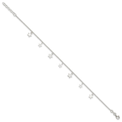 Sterling Silver Stars 9 inch Plus 1 inch Extender - Total 10 inch Anklet