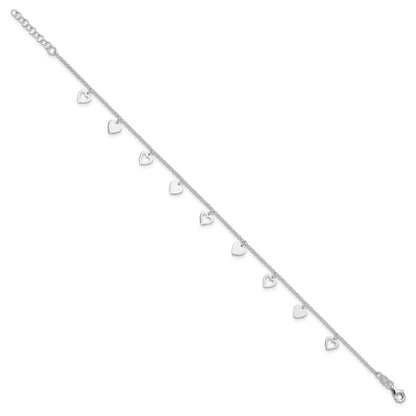 Sterling Silver Heart Charms 9 inch Plus 1 inch Extender - Total 10 inch Anklet