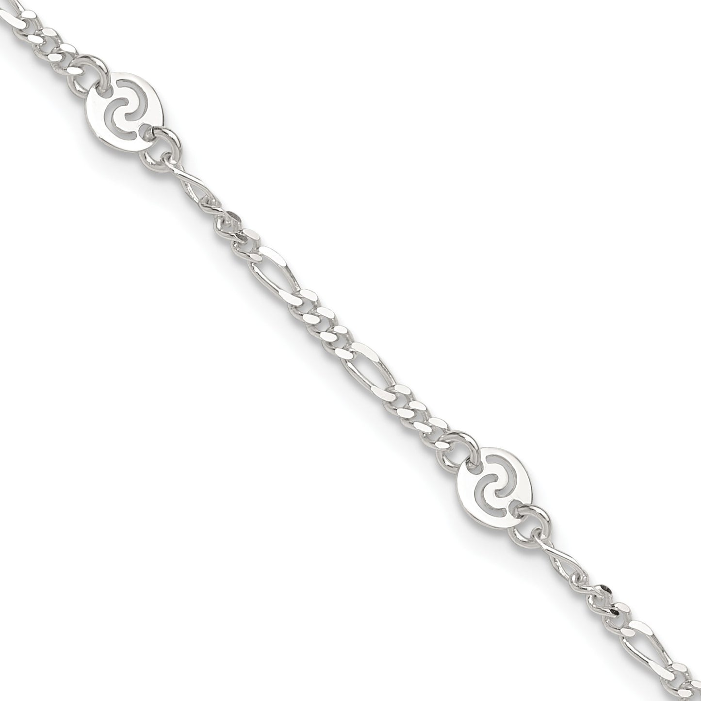 Sterling Silver Swirl Disc 9 inch Plus 1 inch Extender - Total 10 inch Anklet