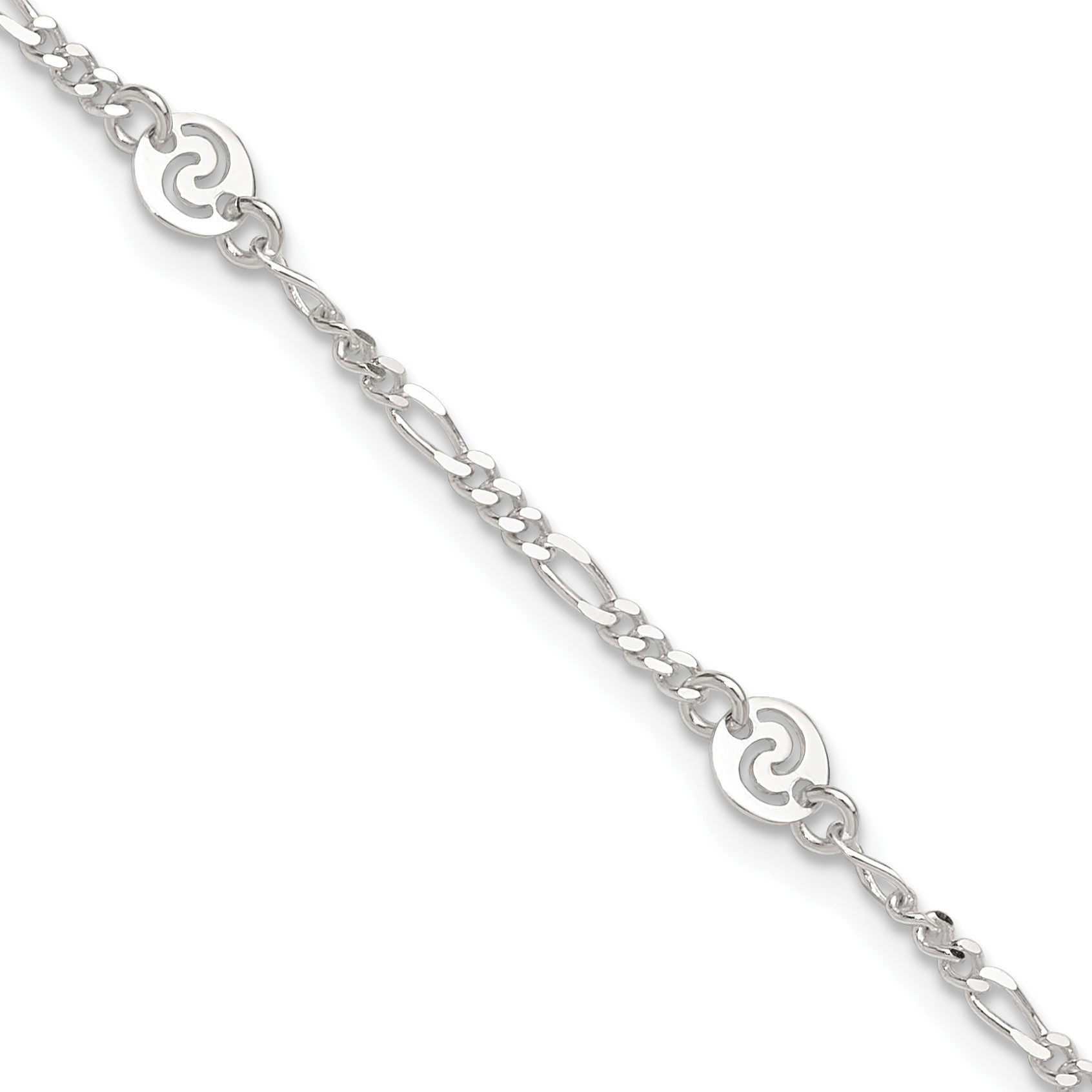 Sterling Silver Swirl Disc 9 inch Plus 1 inch Extender - Total 10 inch Anklet