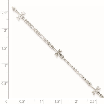 Sterling Silver Dragonflies 8 inch Plus 1 inch Extender - Total 9 inch Anklet