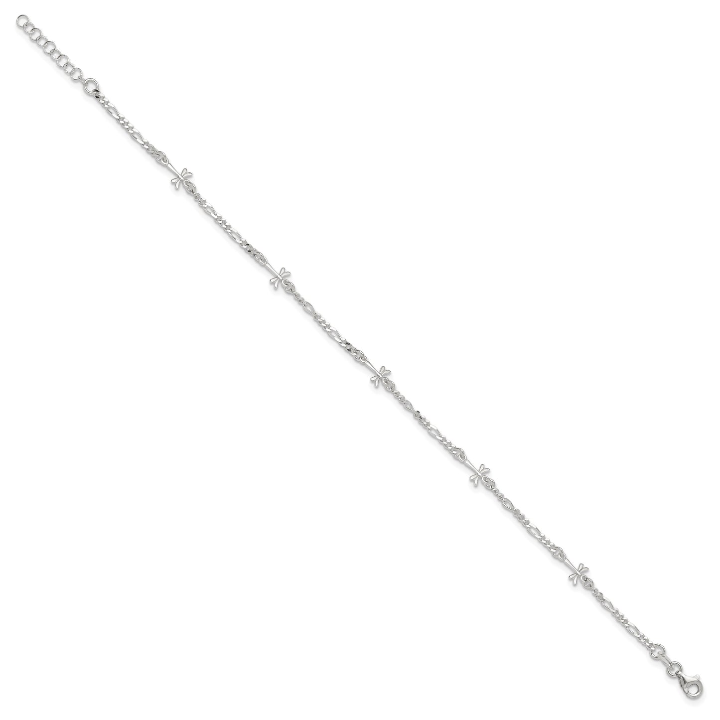 Sterling Silver Dragonflies 8 inch Plus 1 inch Extender - Total 9 inch Anklet