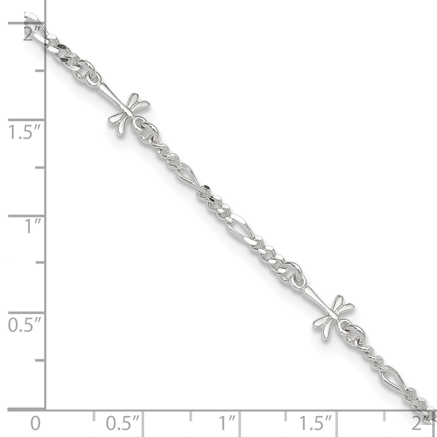 Sterling Silver Dragonflies 8 inch Plus 1 inch Extender - Total 9 inch Anklet
