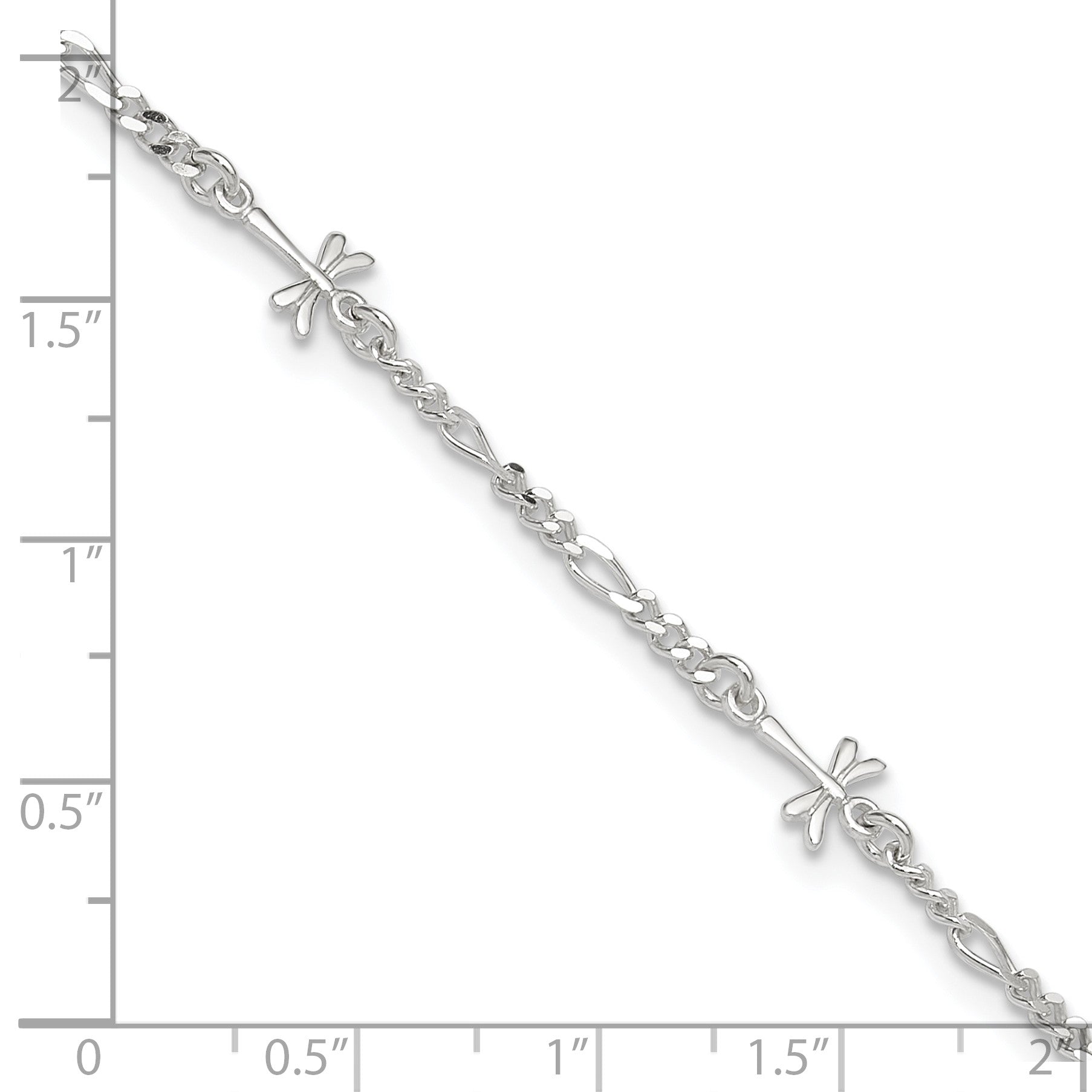 Sterling Silver Dragonflies 8 inch Plus 1 inch Extender - Total 9 inch Anklet