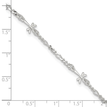 Sterling Silver Dragonflies 8 inch Plus 1 inch Extender - Total 9 inch Anklet