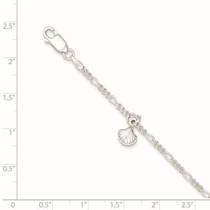 Sterling Silver Shell Dangle 9 inch Plus 1 inch Extender - Total 10 inch Anklet