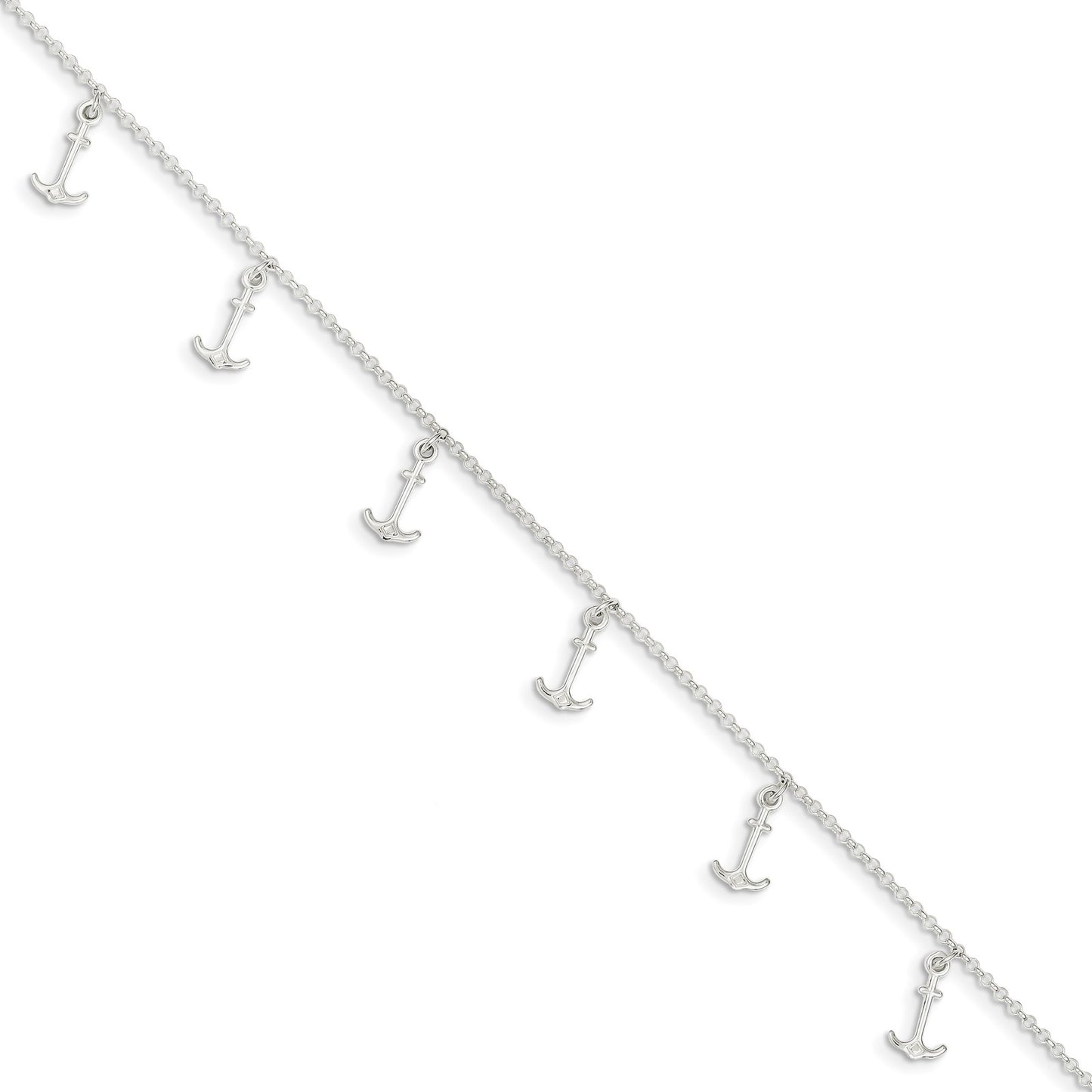 Sterling Silver Anchor Charms 9 inch Plus 1 inch Extender - Total 10 inch Anklet