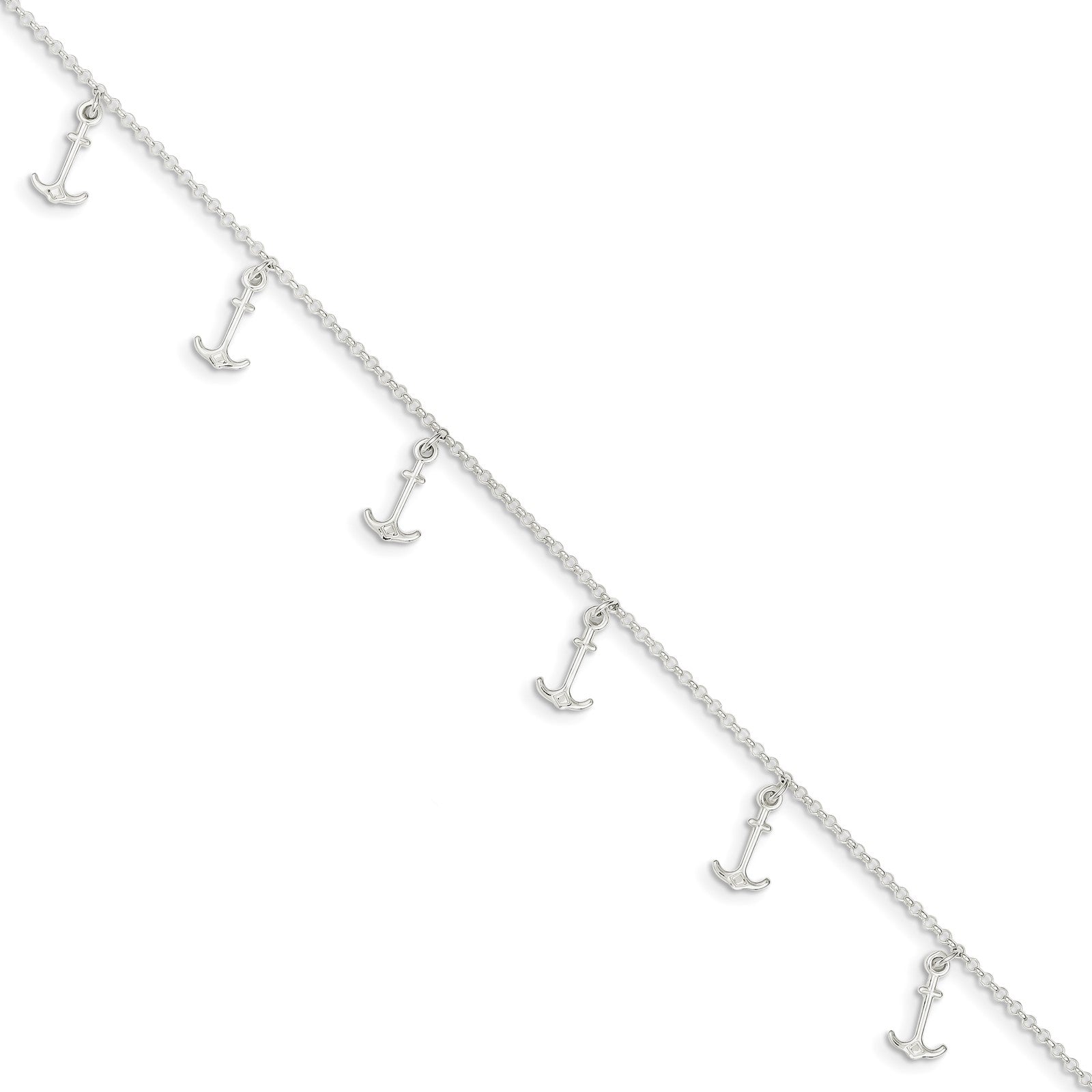 Sterling Silver Anchor Charms 9 inch Plus 1 inch Extender - Total 10 inch Anklet