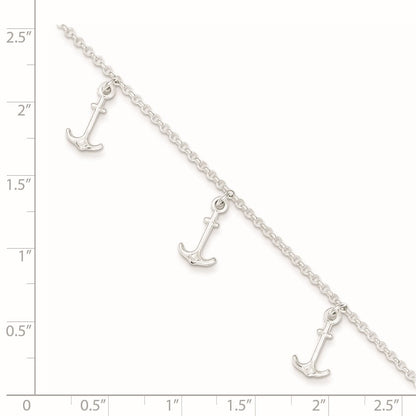 Sterling Silver Anchor Charms 9 inch Plus 1 inch Extender - Total 10 inch Anklet