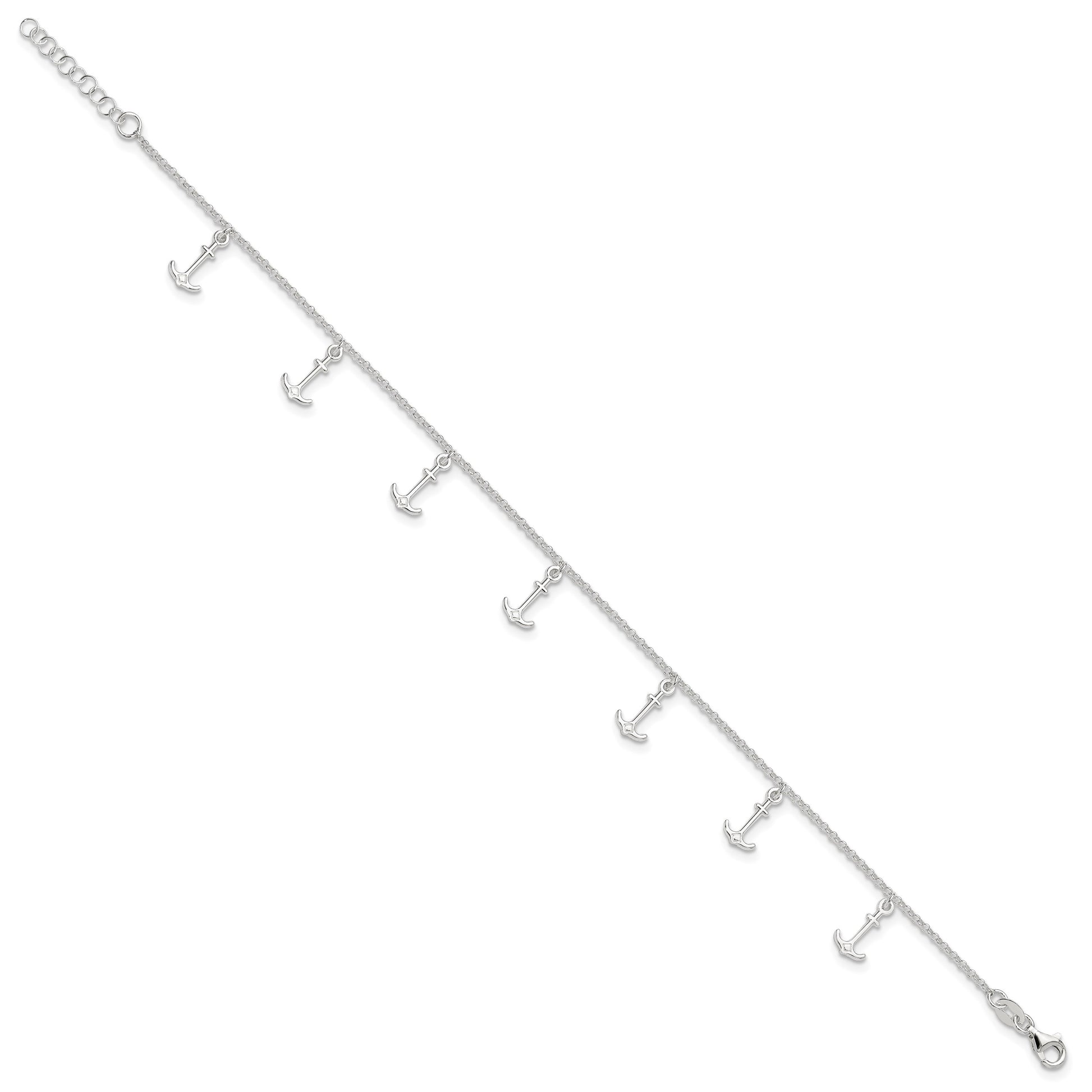 Sterling Silver Anchor Charms 9 inch Plus 1 inch Extender - Total 10 inch Anklet
