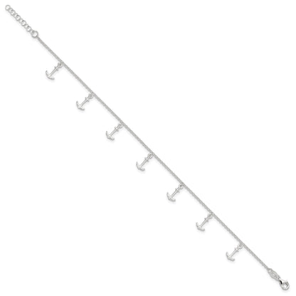 Sterling Silver Anchor Charms 9 inch Plus 1 inch Extender - Total 10 inch Anklet