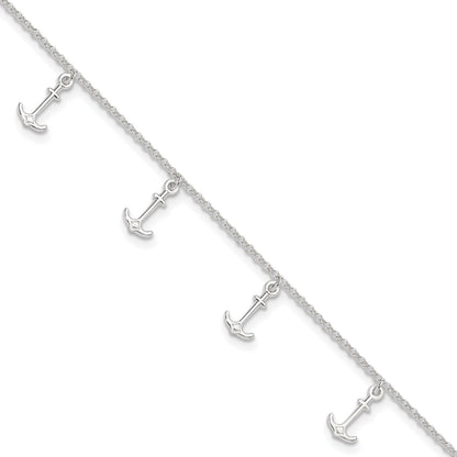 Sterling Silver Anchor Charms 9 inch Plus 1 inch Extender - Total 10 inch Anklet