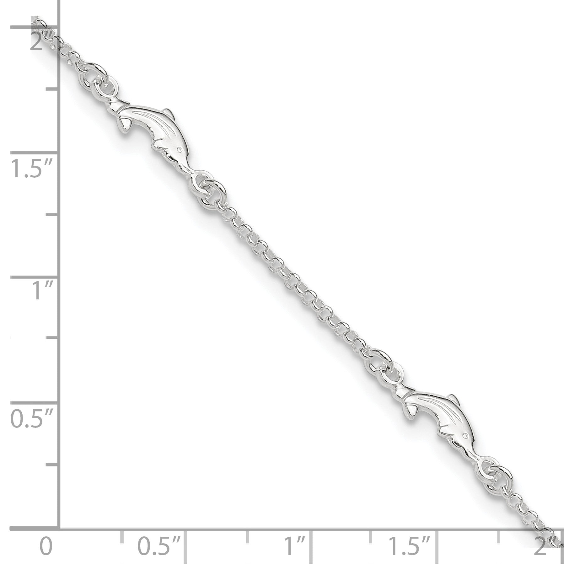 Sterling Silver Dolphin 5-Station 9 inch Plus 1 inch Extender - Total 10 inch Anklet
