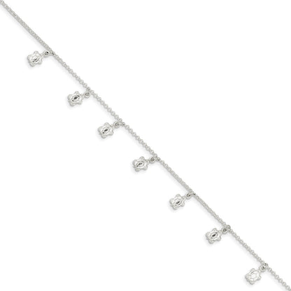 Sterling Silver Turtle Charms 9 inch Plus 1 inch Extender - Total 10 inch Anklet