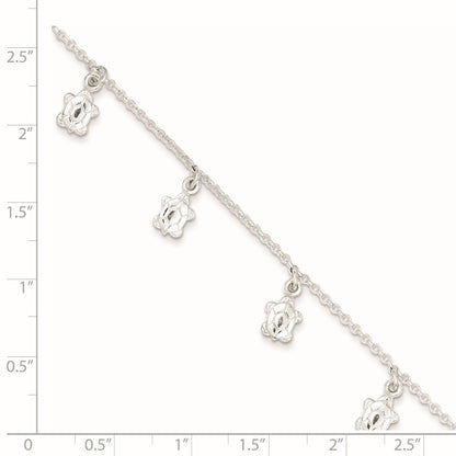 Sterling Silver Turtle Charms 9 inch Plus 1 inch Extender - Total 10 inch Anklet