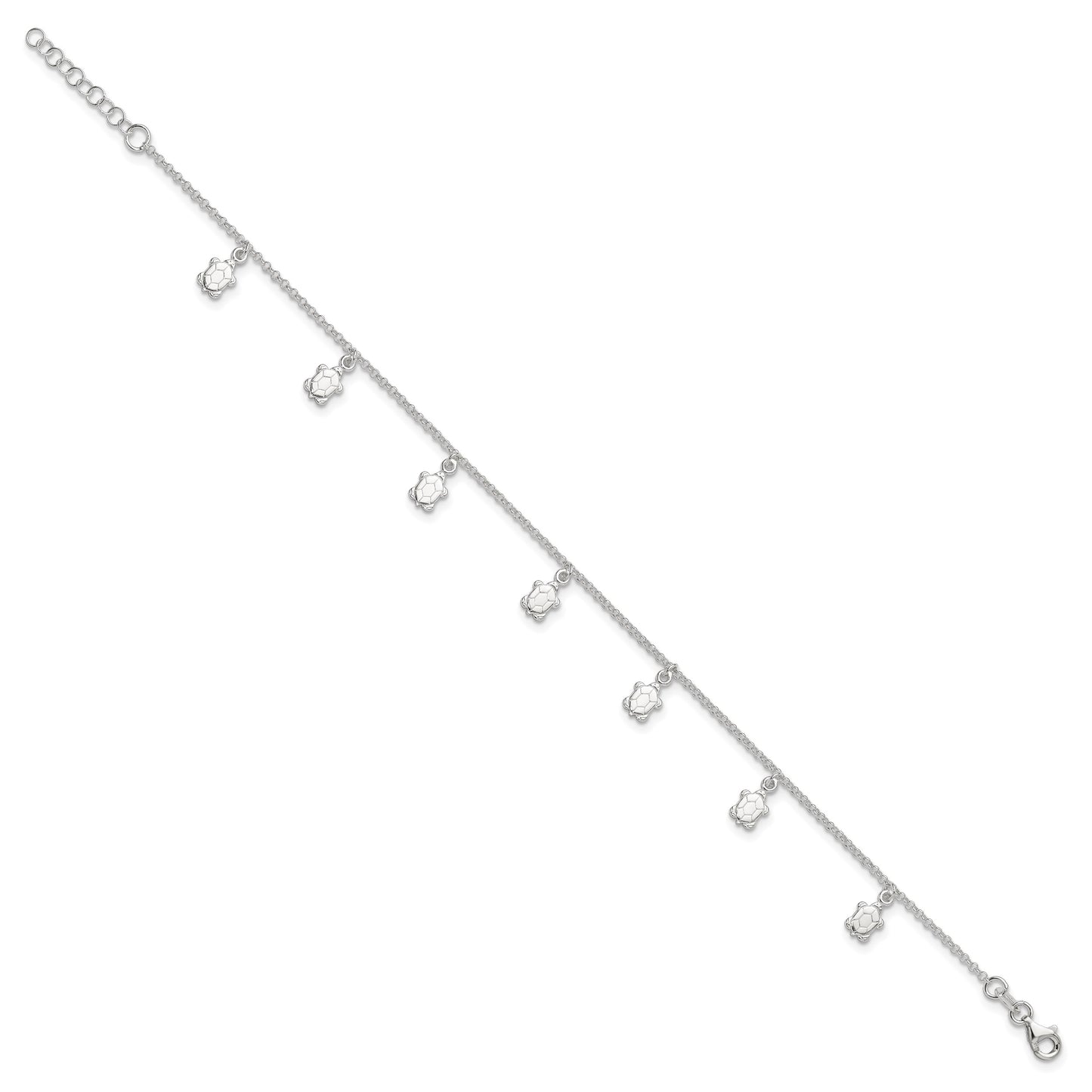 Sterling Silver Turtle Charms 9 inch Plus 1 inch Extender - Total 10 inch Anklet