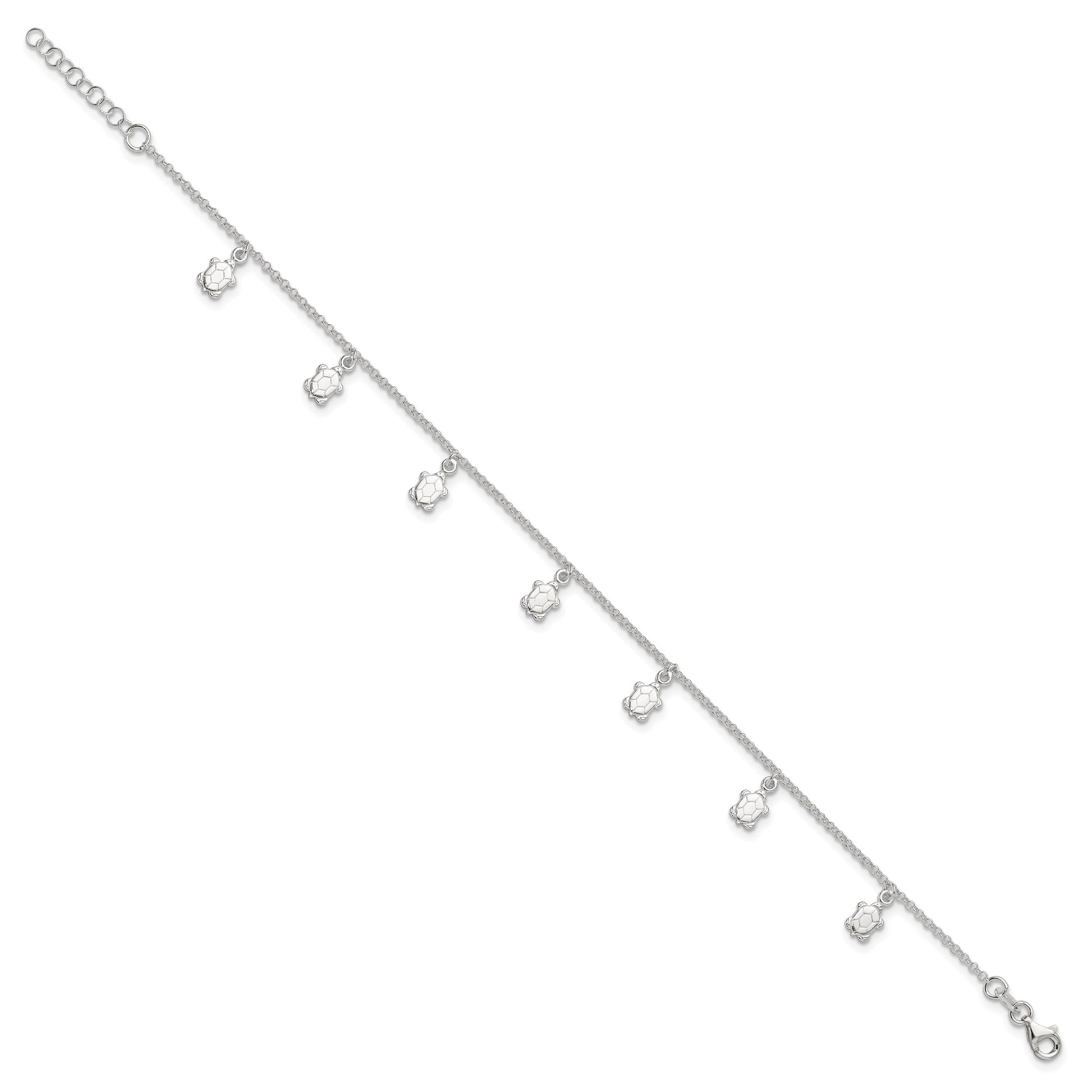 Sterling Silver Turtle Charms 9 inch Plus 1 inch Extender - Total 10 inch Anklet