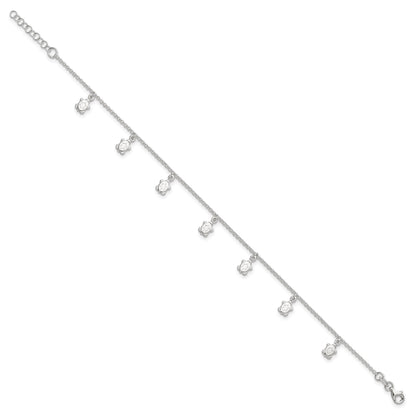Sterling Silver Turtle Charms 9 inch Plus 1 inch Extender - Total 10 inch Anklet
