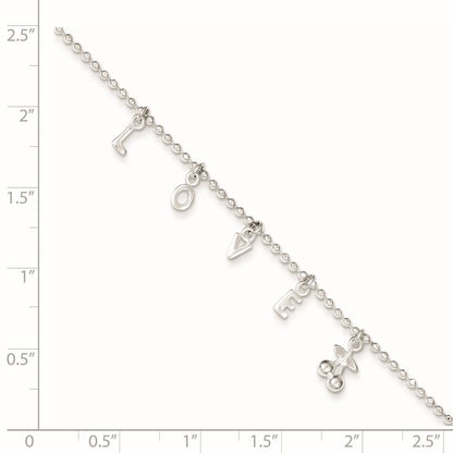 Sterling Silver LOVE Letters 10 inch Plus 1 inch Extender - Total 11 inch Anklet