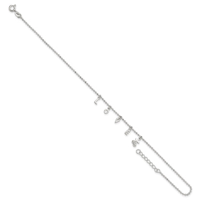 Sterling Silver LOVE Letters 10 inch Plus 1 inch Extender - Total 11 inch Anklet