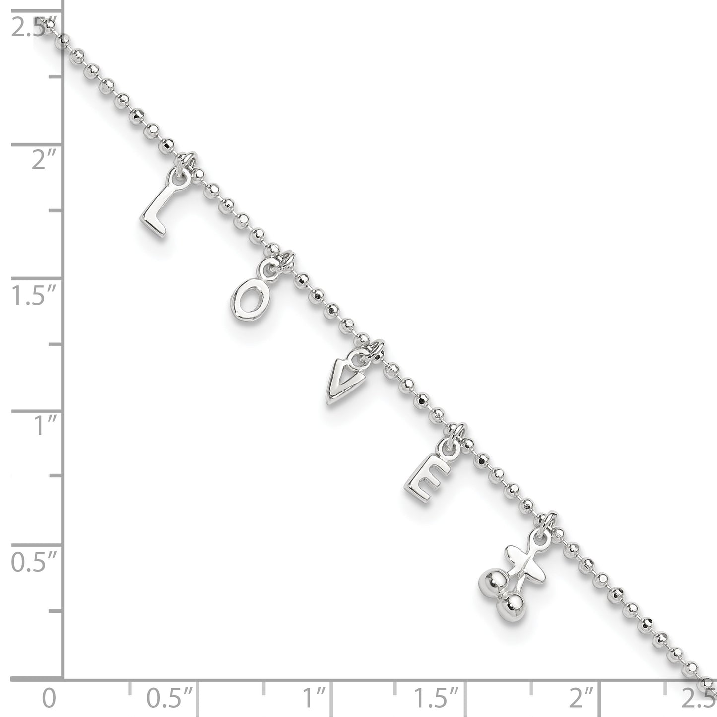 Sterling Silver LOVE Letters 10 inch Plus 1 inch Extender - Total 11 inch Anklet