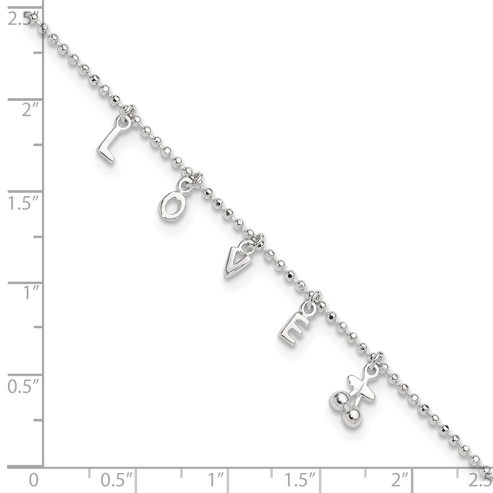 Sterling Silver LOVE Letters 10 inch Plus 1 inch Extender - Total 11 inch Anklet