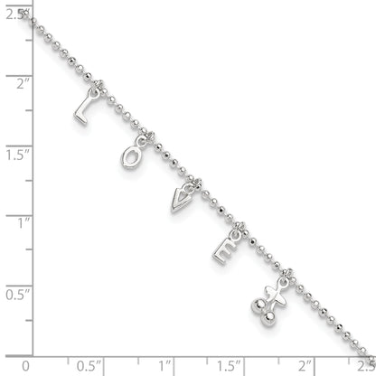 Sterling Silver LOVE Letters 10 inch Plus 1 inch Extender - Total 11 inch Anklet
