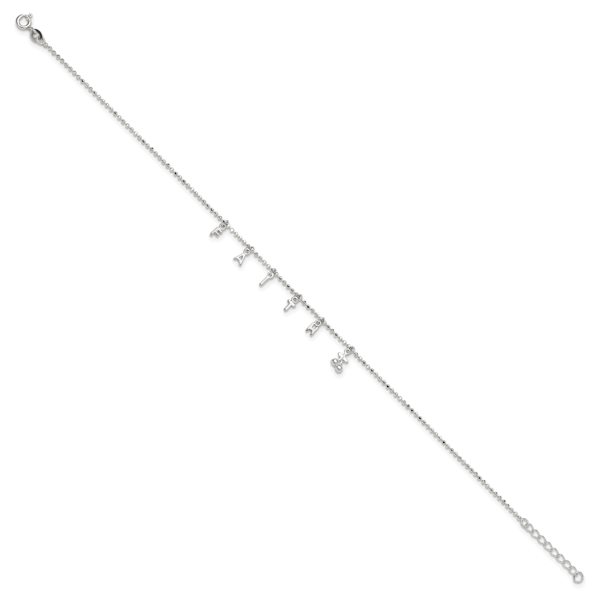 Sterling Silver FAITH Letters 10 inch Plus 1 inch Extender - Total 11 inch Anklet