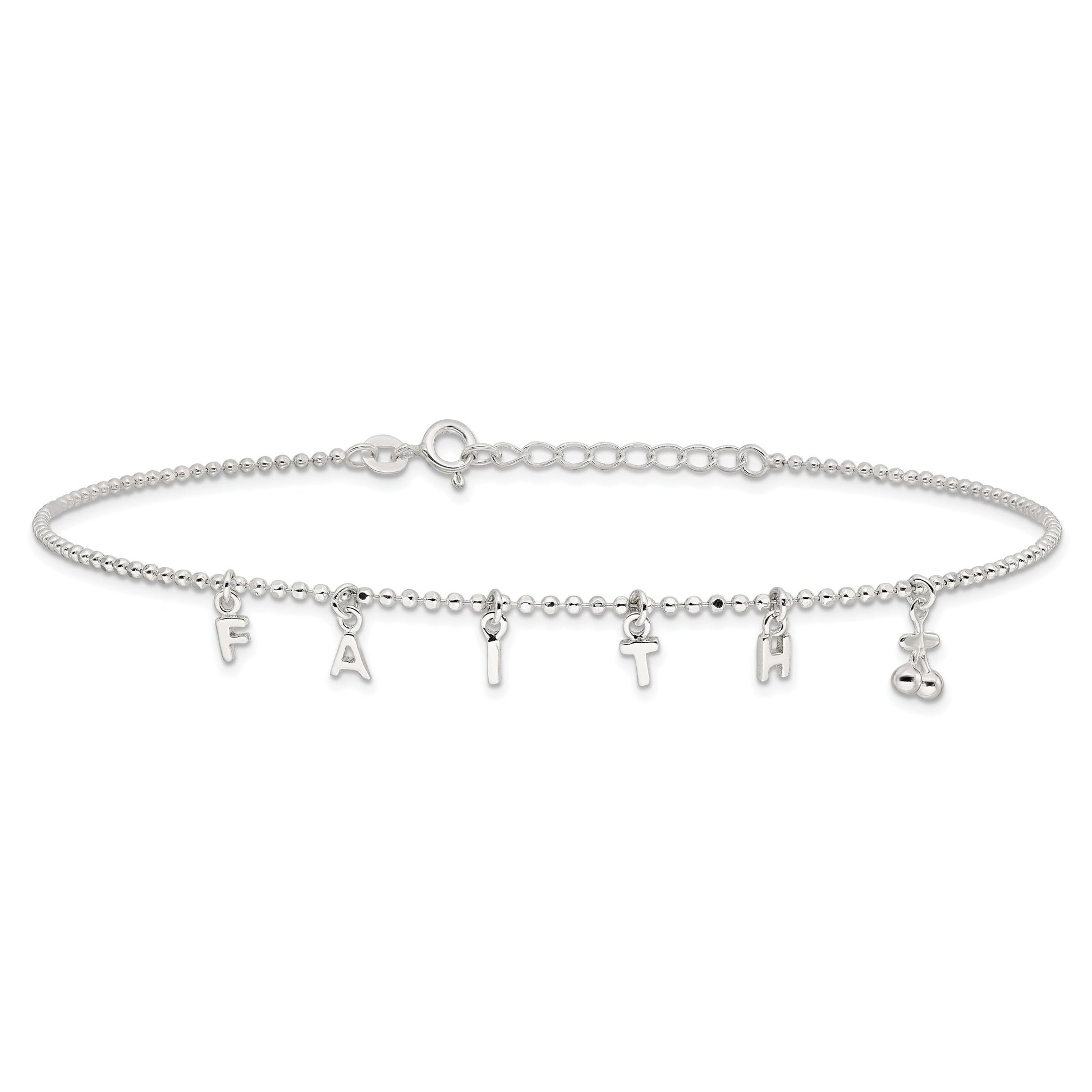 Sterling Silver FAITH Letters 10 inch Plus 1 inch Extender - Total 11 inch Anklet