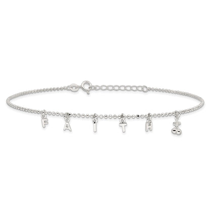 Sterling Silver FAITH Letters 10 inch Plus 1 inch Extender - Total 11 inch Anklet