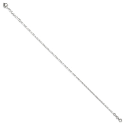 Sterling Silver Figaro with Puffed Heart Dangle 9 inch Plus 1 inch Extender - Total 10 inch Anklet