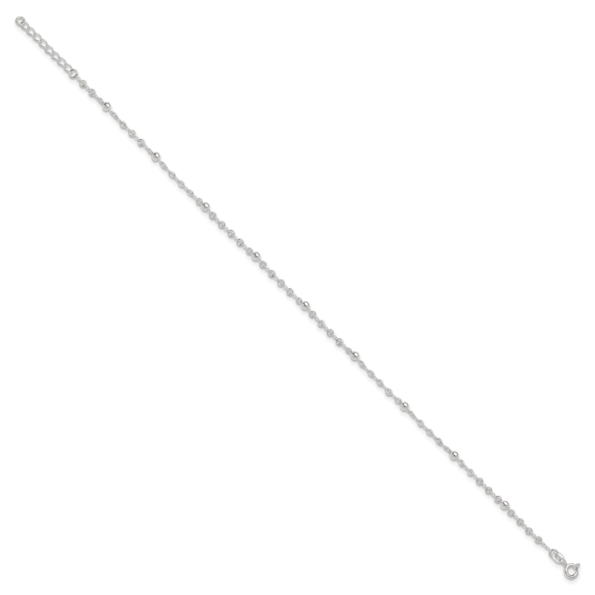 Sterling Silver Beads 9 inch Plus 1 inch Extender - Total 10 inch Anklet