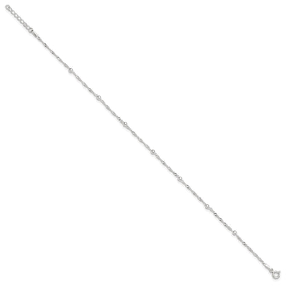 Sterling Silver Bead 7-Station 9 inch Plus 1 inch Extender - Total 10 inch Anklet