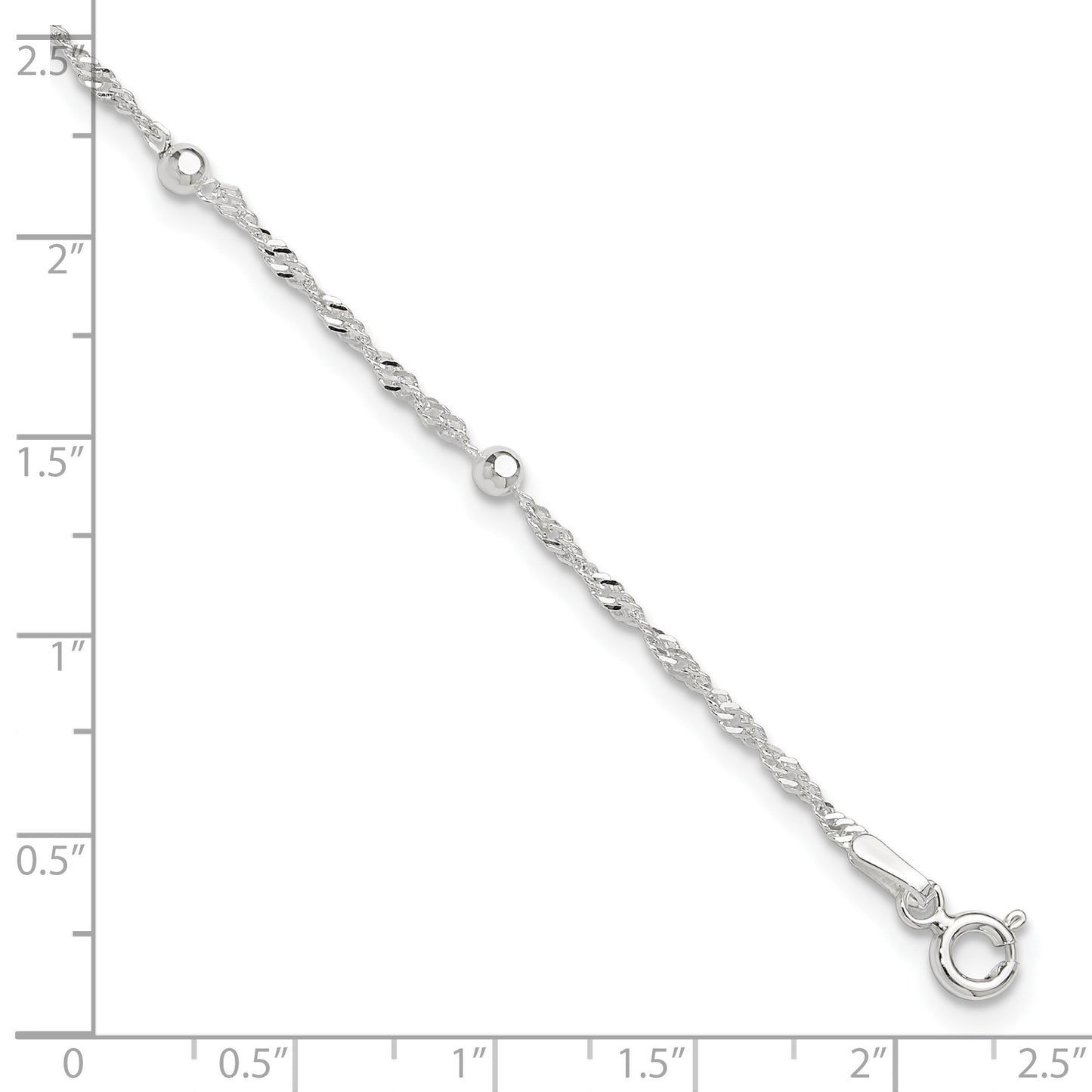 Sterling Silver Bead 7-Station 9 inch Plus 1 inch Extender - Total 10 inch Anklet