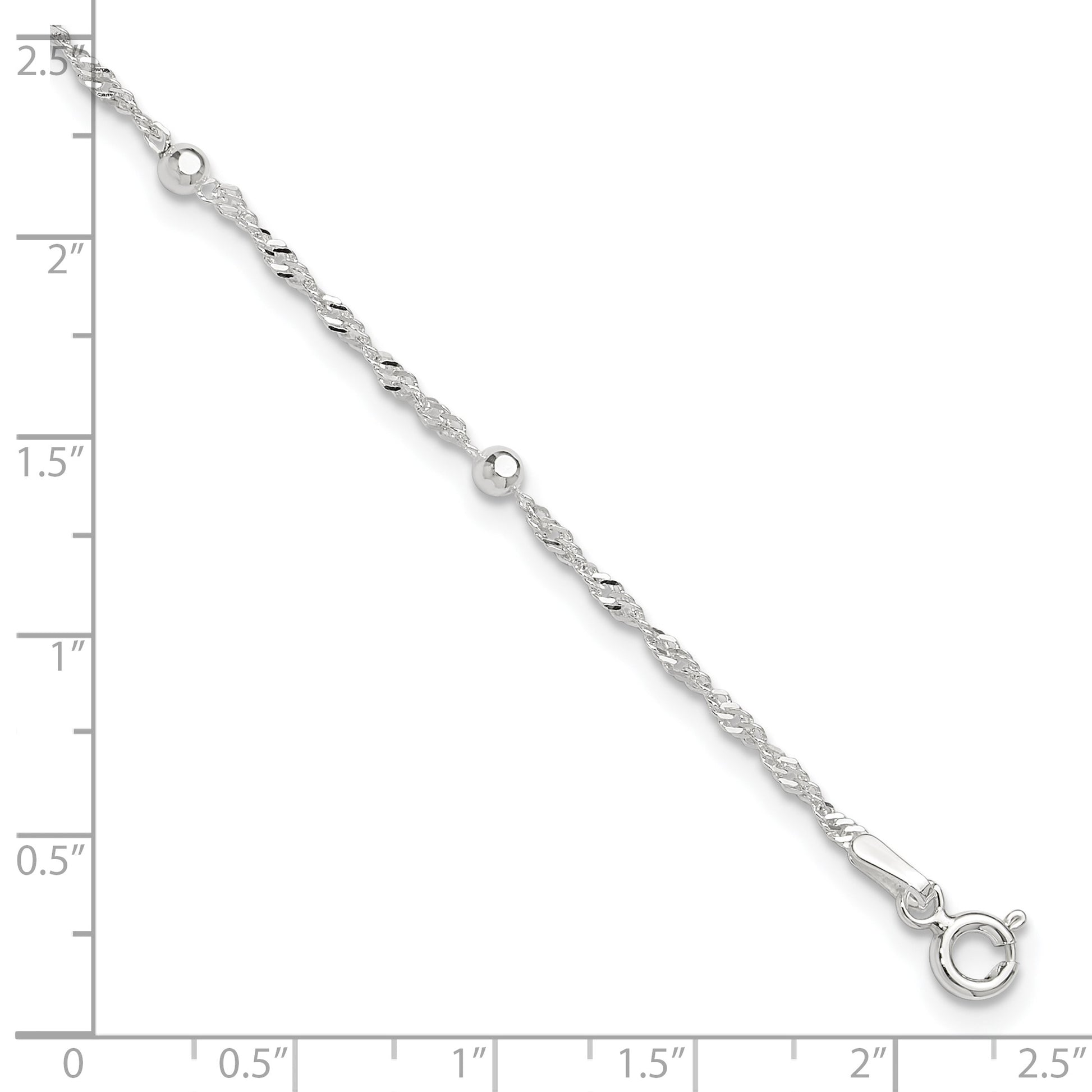 Sterling Silver Bead 7-Station 9 inch Plus 1 inch Extender - Total 10 inch Anklet