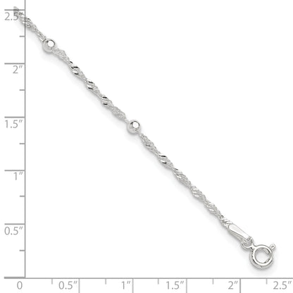 Sterling Silver Bead 7-Station 9 inch Plus 1 inch Extender - Total 10 inch Anklet