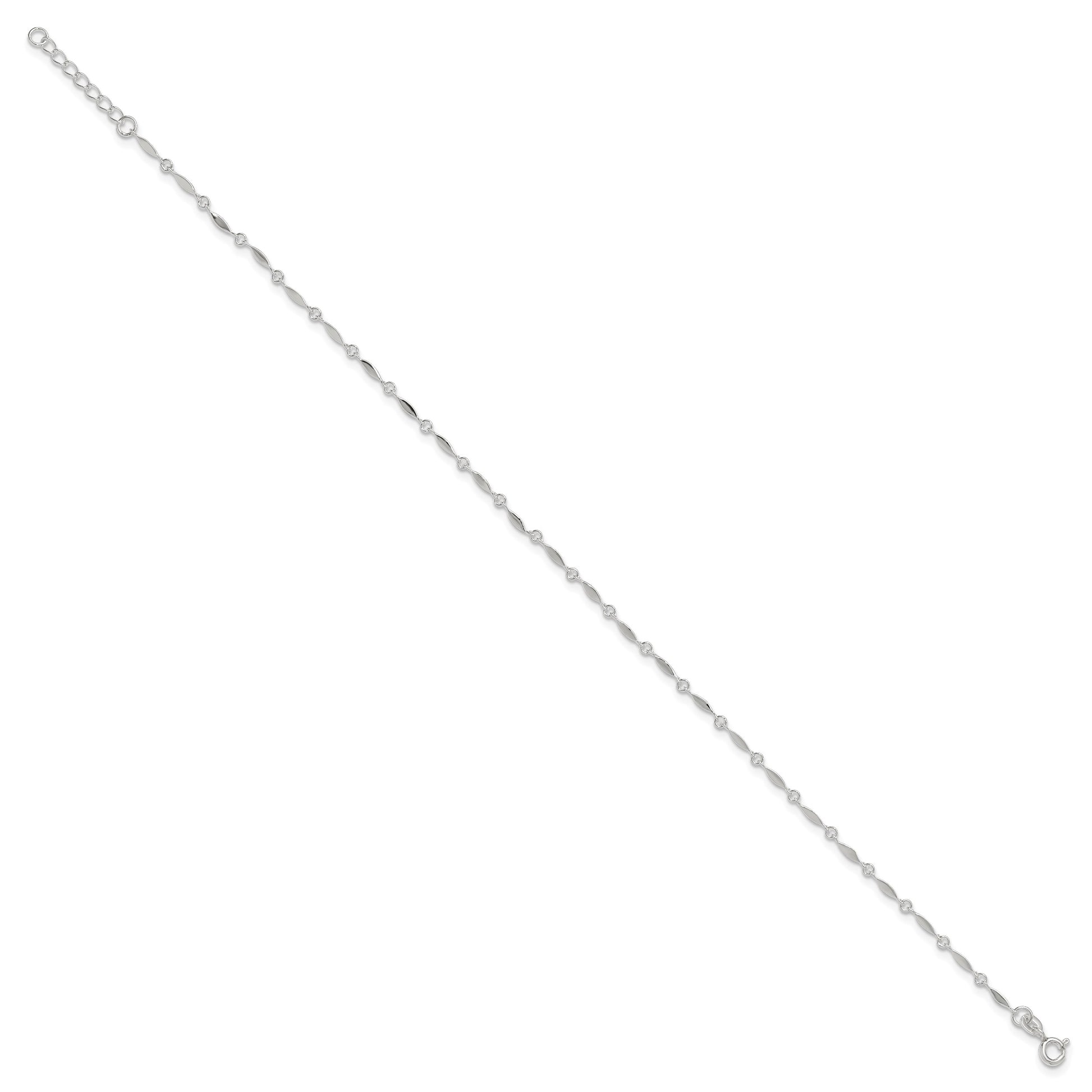 Sterling Silver Fancy Link 10 inch Plus 1 inch Extender - Total 11 inch Anklet