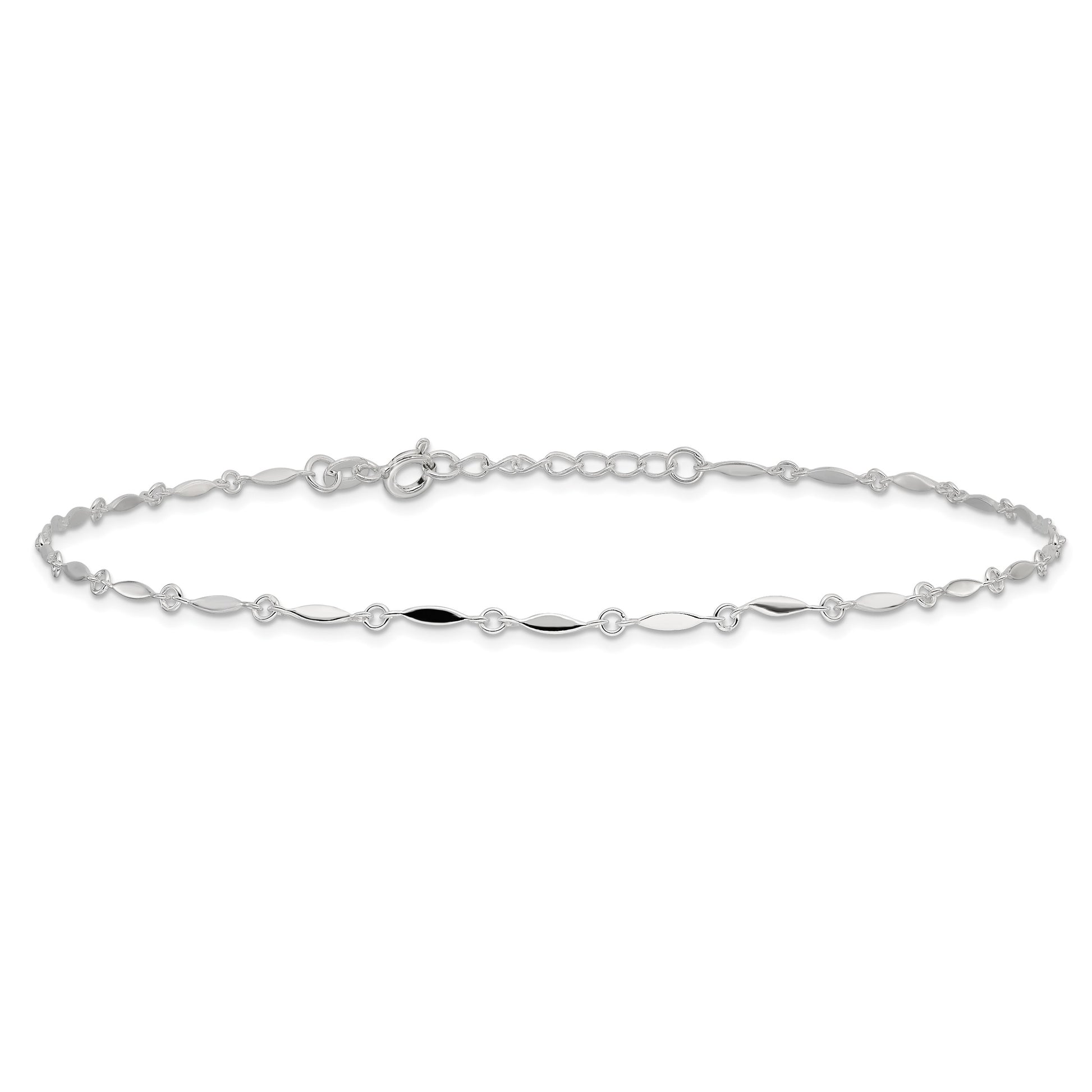 Sterling Silver Fancy Link 10 inch Plus 1 inch Extender - Total 11 inch Anklet