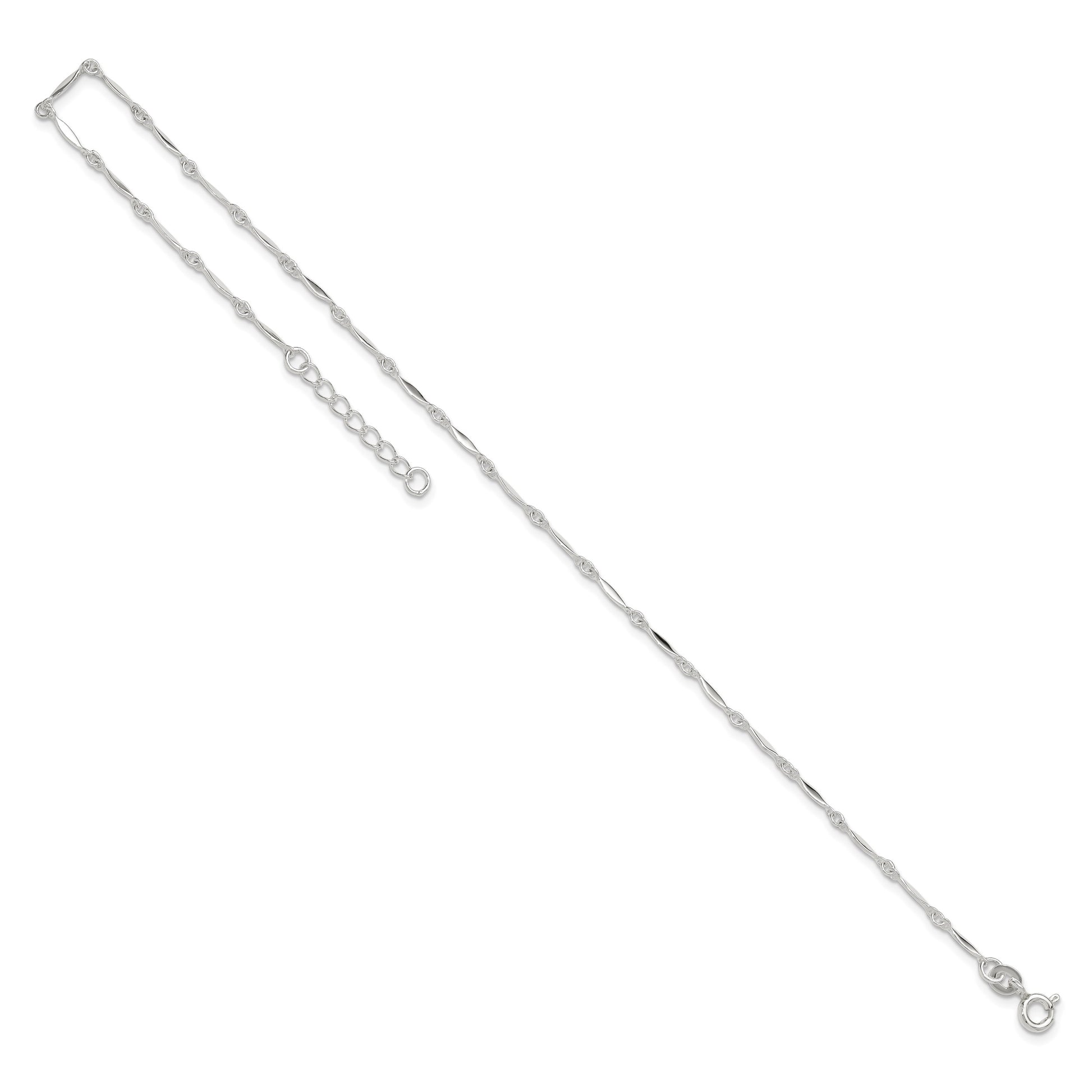 Sterling Silver Fancy Link 10 inch Plus 1 inch Extender - Total 11 inch Anklet