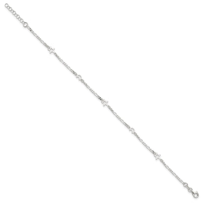 Sterling Silver Moon and Star 9 inch Plus 1 inch Extender - Total 10 inch Anklet