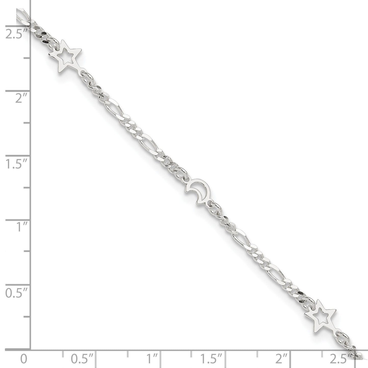 Sterling Silver Moon and Star 9 inch Plus 1 inch Extender - Total 10 inch Anklet