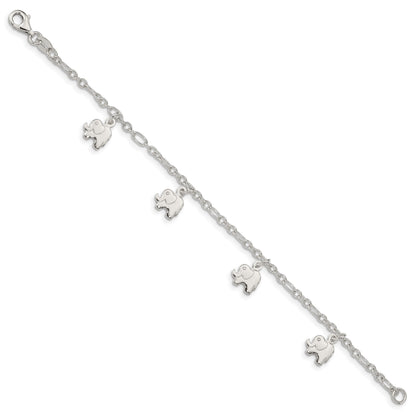 Sterling Silver Polished Elephants with 1in ext. Children's Bracelet