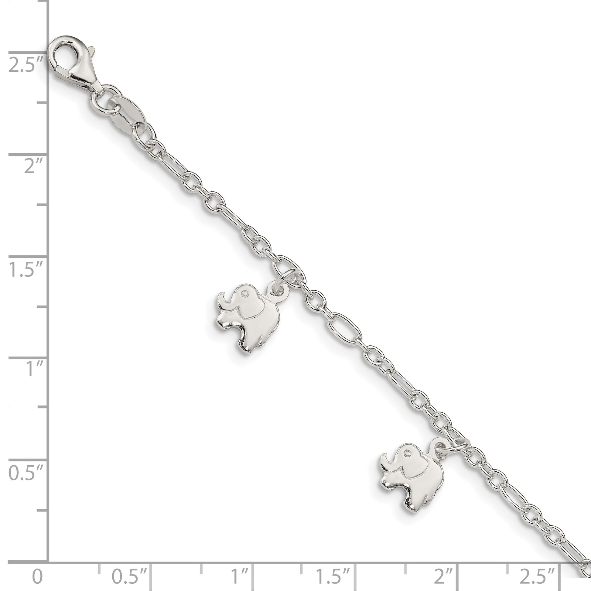 Sterling Silver Polished Elephants with 1in ext. Children's Bracelet