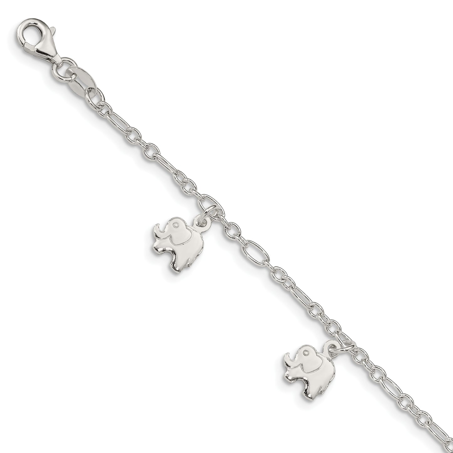 Sterling Silver Polished Elephants with 1in ext. Children's Bracelet
