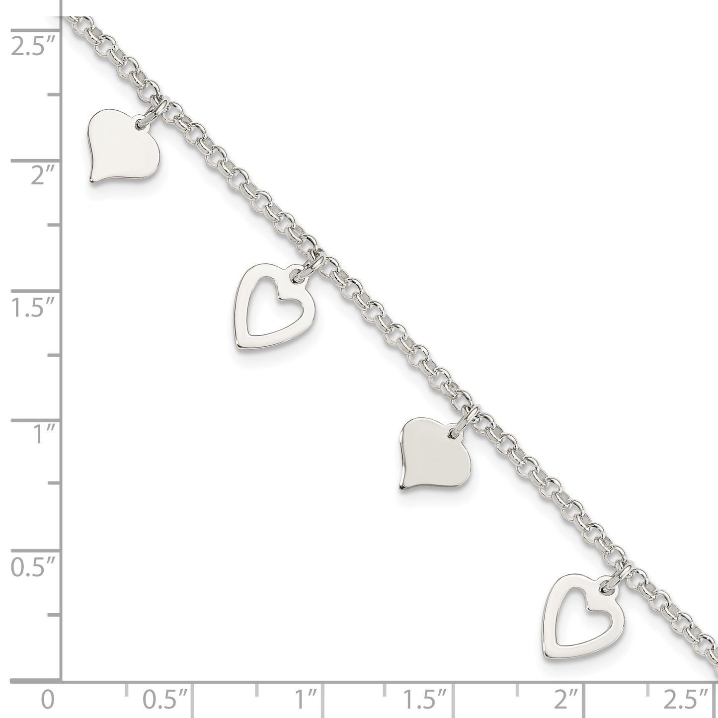 Sterling Silver Polished Heart Bracelet